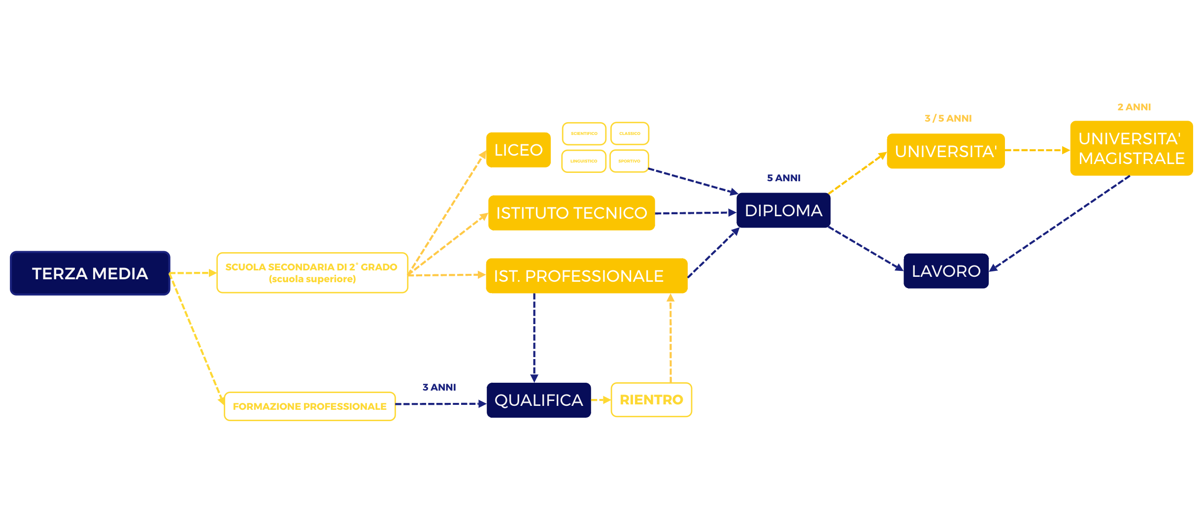 percorso dopo le medie infografica con scuole, indirizzi, anni e orientamento